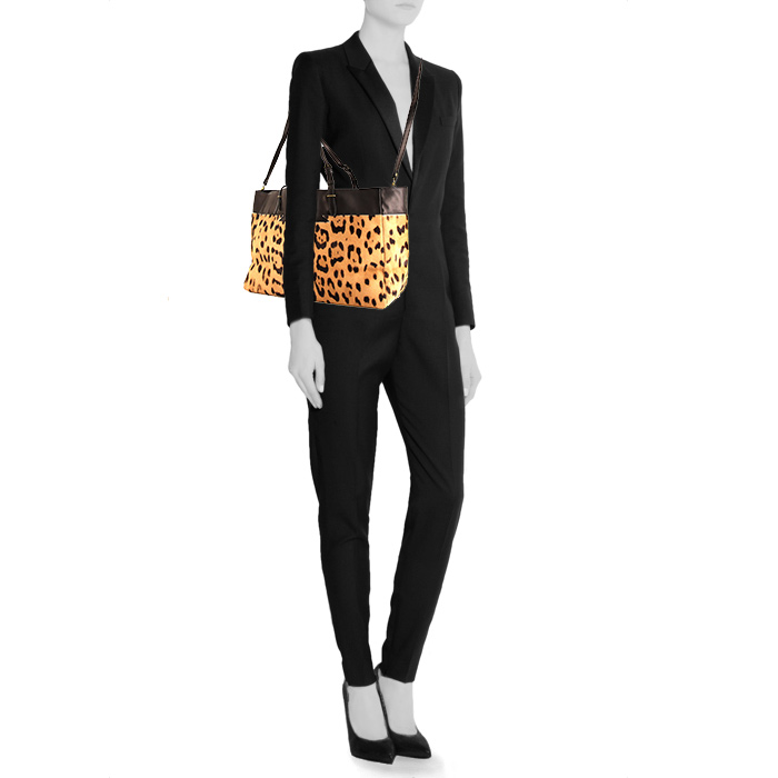 Shopping bag Jerome Dreyfuss Maurice in puledro beige e nero con stampa leopardata e pelle nera - Detail D2