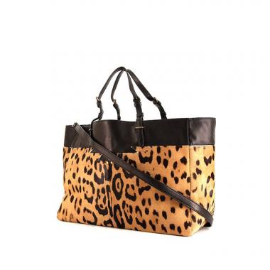 Shopping bag Jerome Dreyfuss Maurice in puledro beige e nero con stampa leopardata e pelle nera