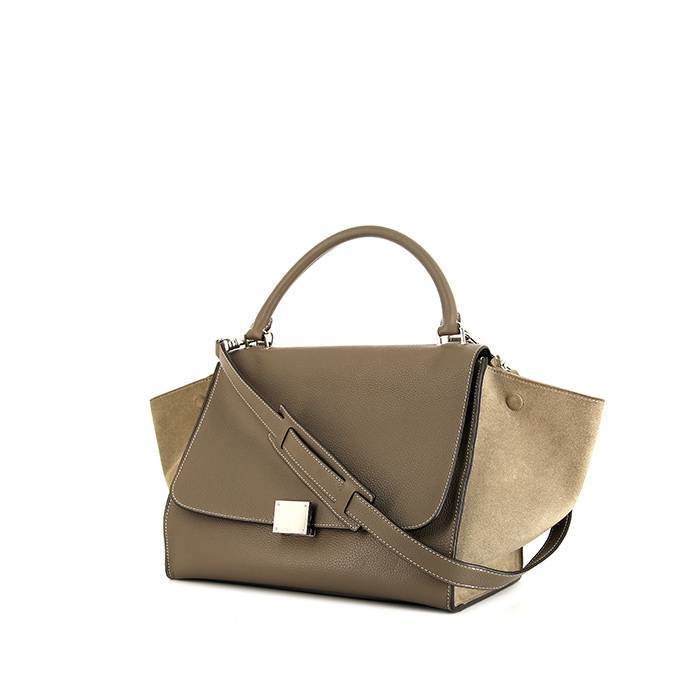 Celine Trapeze medium model handbag in etoupe leather and etoupe suede - 00pp