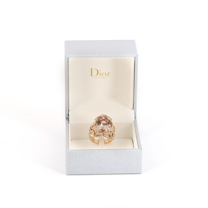 Bague Dior Gourmande grand modèle en or rose,  diamants et saphirs et en morganite rose - Detail D3