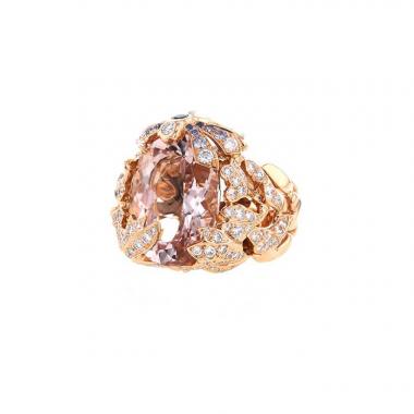 Anello Dior Gourmande modello grande in oro rosa,  diamanti e zaffiri e morganite rosa