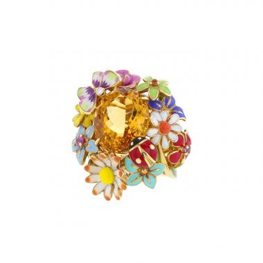 Anello Dior Diorette modello grande in oro giallo,  smalto e zaffiri