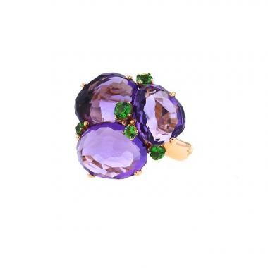 Sortija Pomellato Bahia en oro rosa,  amatista y tsavoritas