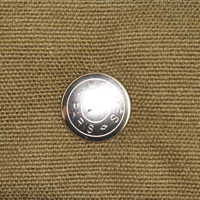 Sac cabas Hermes Toto Bag - Shop Bag en toile noire et vert-kaki - Detail D3