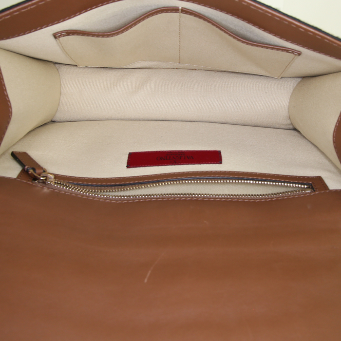 Bolso bandolera Valentino Garavani Rockstud Lock en imitación piel y cuero marrón - Detail D3