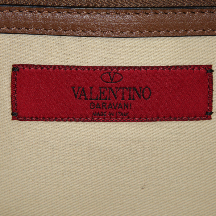 Bolso bandolera Valentino Garavani Rockstud Lock en imitación piel y cuero marrón - Detail D4