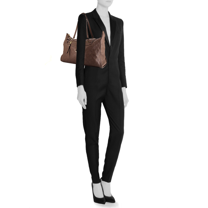 Borsa a tracolla Louis Vuitton Lumineuse in pelle monogram con stampa marrone - Detail D1