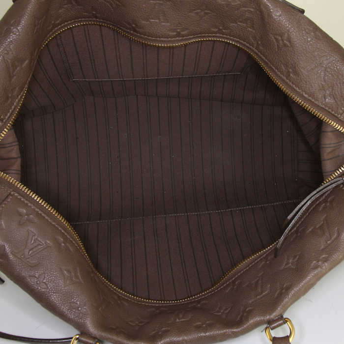 Borsa a tracolla Louis Vuitton Lumineuse in pelle monogram con stampa marrone - Detail D3