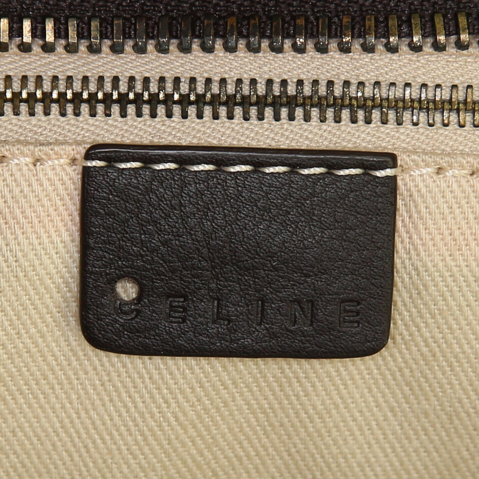 Celine Vintage handbag in white monogram canvas and brown leather - Detail D3