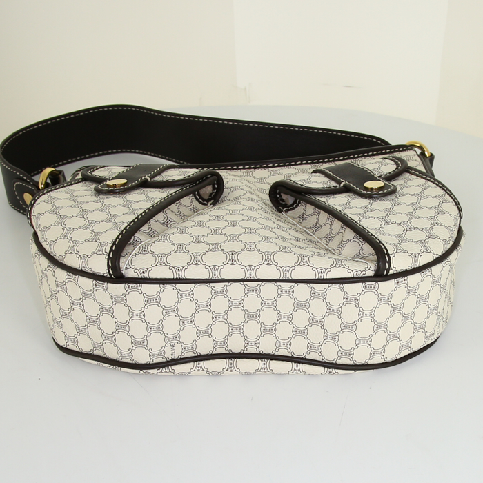 Borsa Celine Vintage in tela monogram bianca e pelle marrone - Detail D4