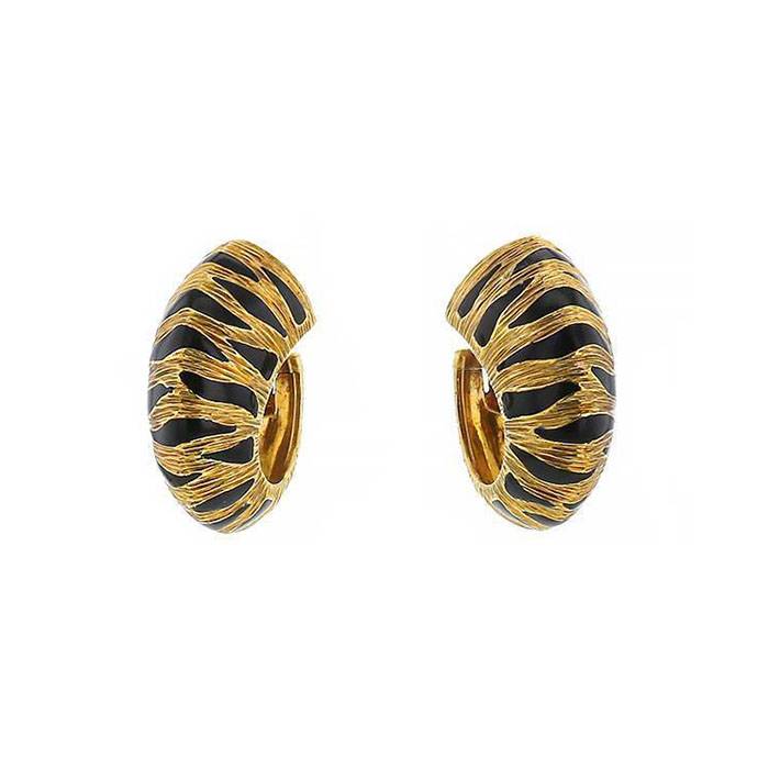 Fred 1980's earrings in yellow gold and enamel - 00pp