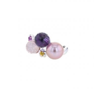 Chanel Mademoiselle medium model ring in white gold,  amethyst and quartz and in cultured pearl