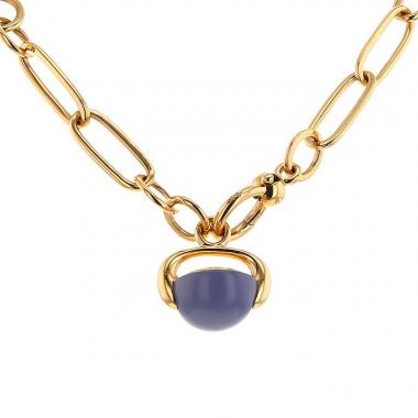 Collier Pomellato Luna en or rose et calcédoine bleue