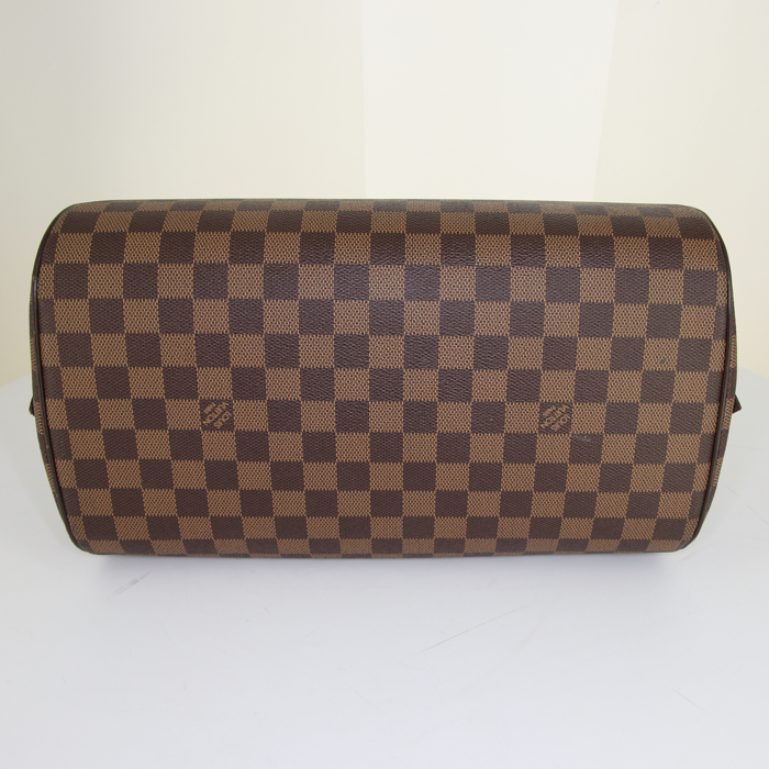 Bolso de mano Louis Vuitton Ribera en lona a cuadros revestida marrón y cuero marrón - Detail D4