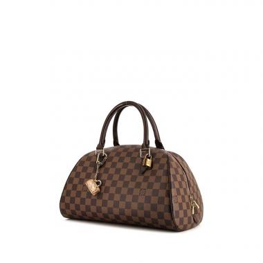 Sac à main Louis Vuitton Ribera en toile damier enduite marron et cuir marron