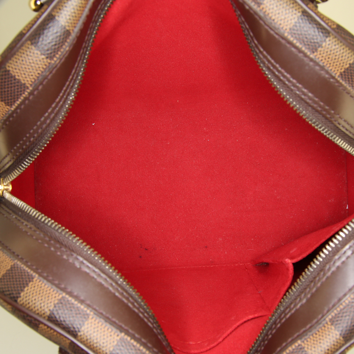 Bolso de mano Louis Vuitton Duomo en lona a cuadros marrón y cuero marrón - Detail D2