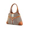 Gucci Reins bag worn on the shoulder or carried in the hand in brown leather and grey canvas - 00pp thumbnail