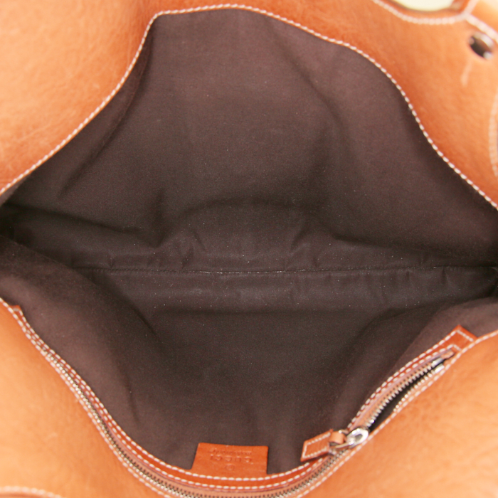 Sac porté épaule ou main Gucci Reins en cuir marron et toile grise - Detail D2