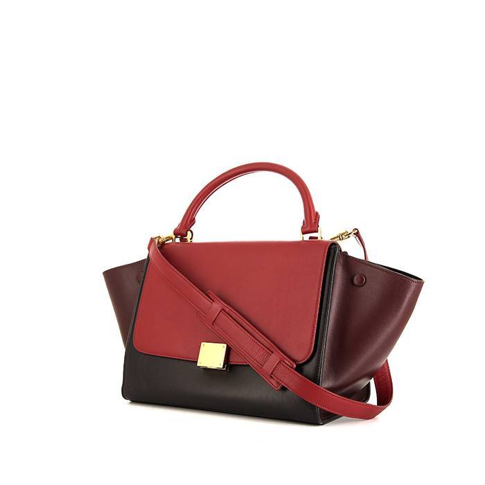 Celine Trapeze small model handbag in red, burgundy and brown tricolor leather - 00pp