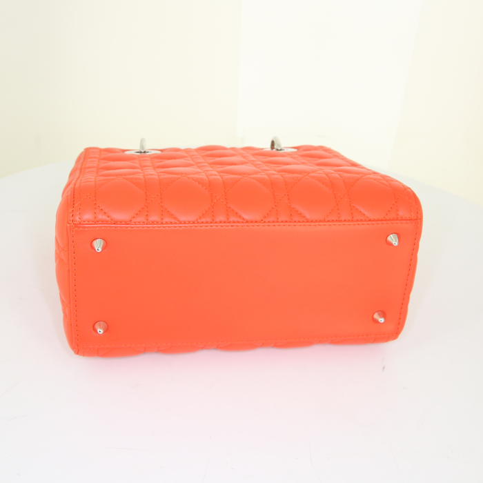Borsa Dior Lady Dior modello medio in pelle cannage rosso-arancione - Detail D5