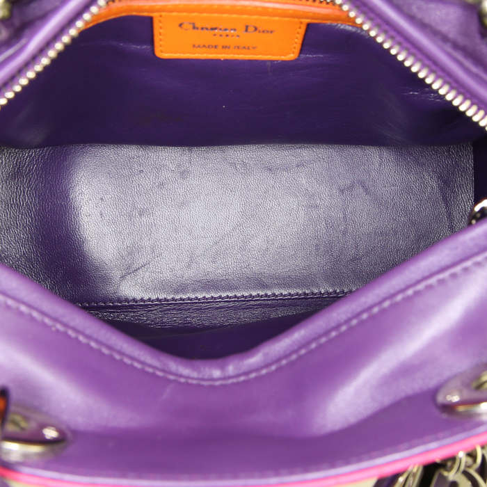 Sac Dior en cuir cannage multicolore rose orange et violet - Detail D3
