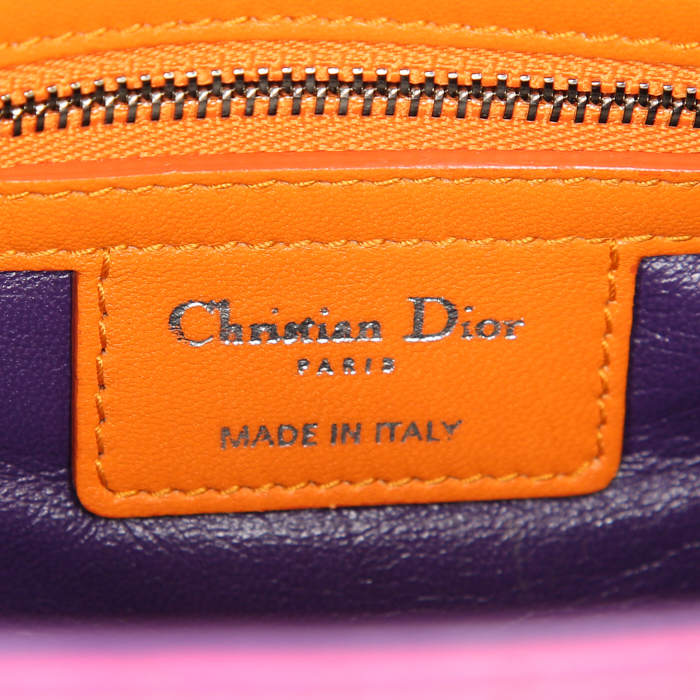 Sac Dior en cuir cannage multicolore rose orange et violet - Detail D4