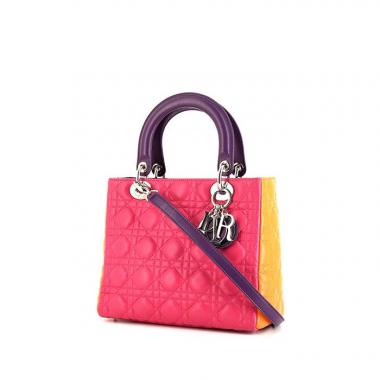 Bolso Dior en cuero cannage multicolor rosa, naranja y violeta