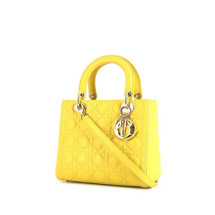 Lady dior leather handbag Dior Yellow in Leather - 33545062