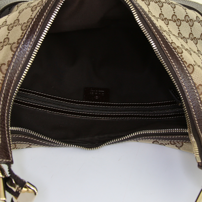 Borsa Gucci in tela siglata marrone e pelle marrone - Detail D2