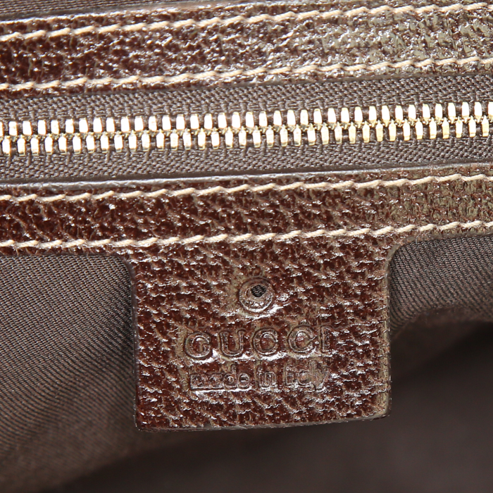 Sac à main Gucci en toile siglée marron et cuir marron - Detail D3