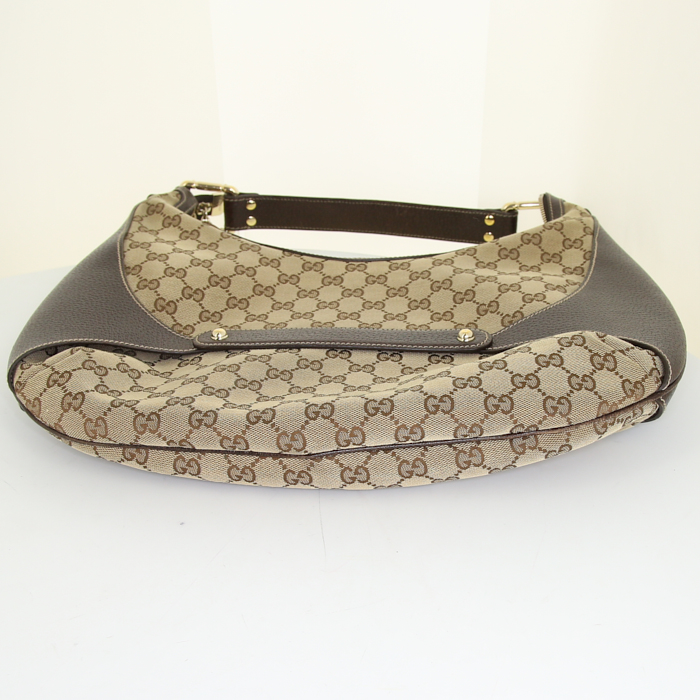 Gucci handbag in brown logo canvas and brown leather - Detail D4