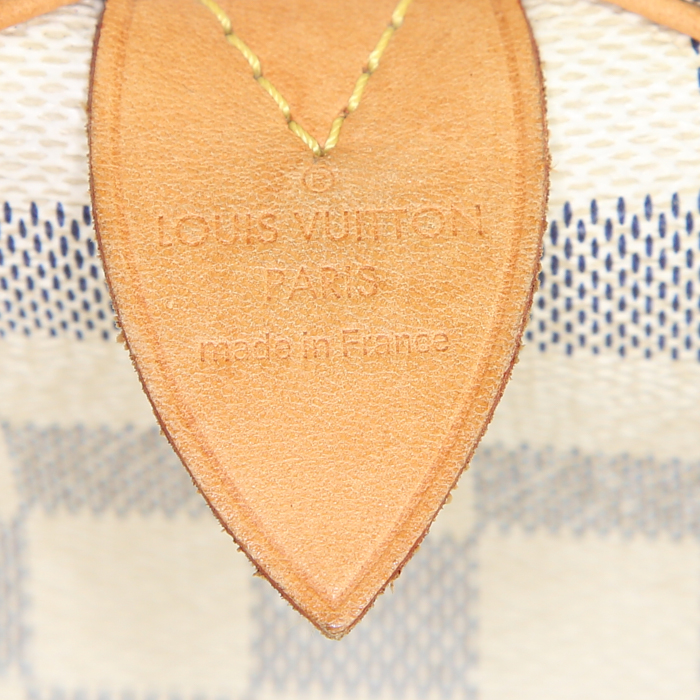 Bolso de mano Louis Vuitton Speedy 35 en lona a cuadros azul celeste y cuero natural - Detail D3