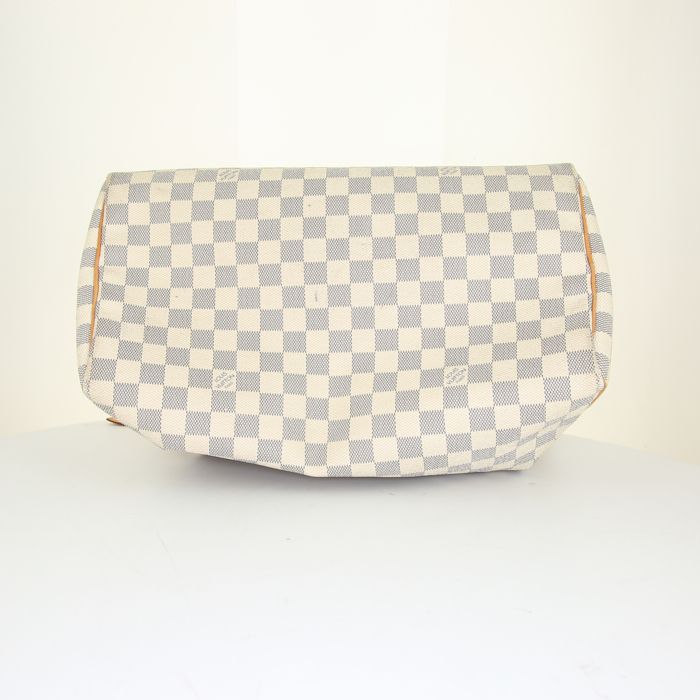 Sac à main Louis Vuitton Speedy 35 en toile damier azur et cuir naturel - Detail D4