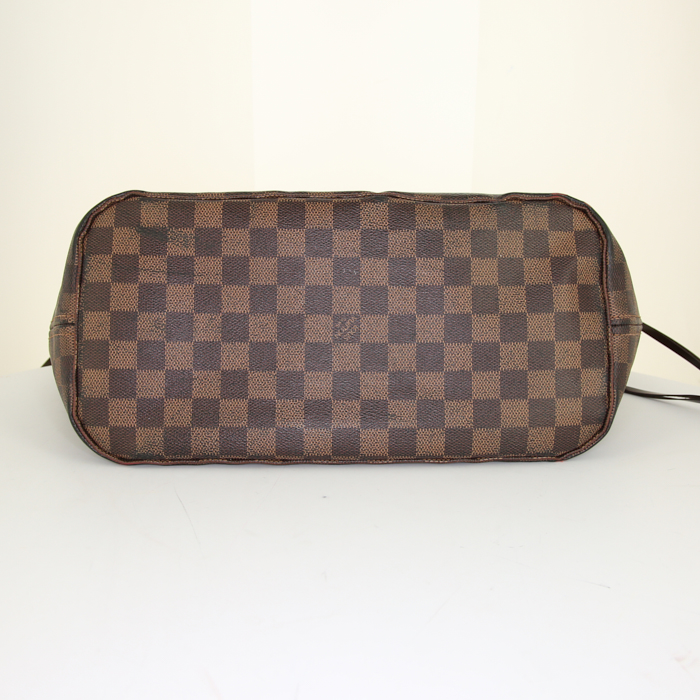Louis Vuitton Neverfull medium model shopping bag in brown damier canvas and leather - Detail D5
