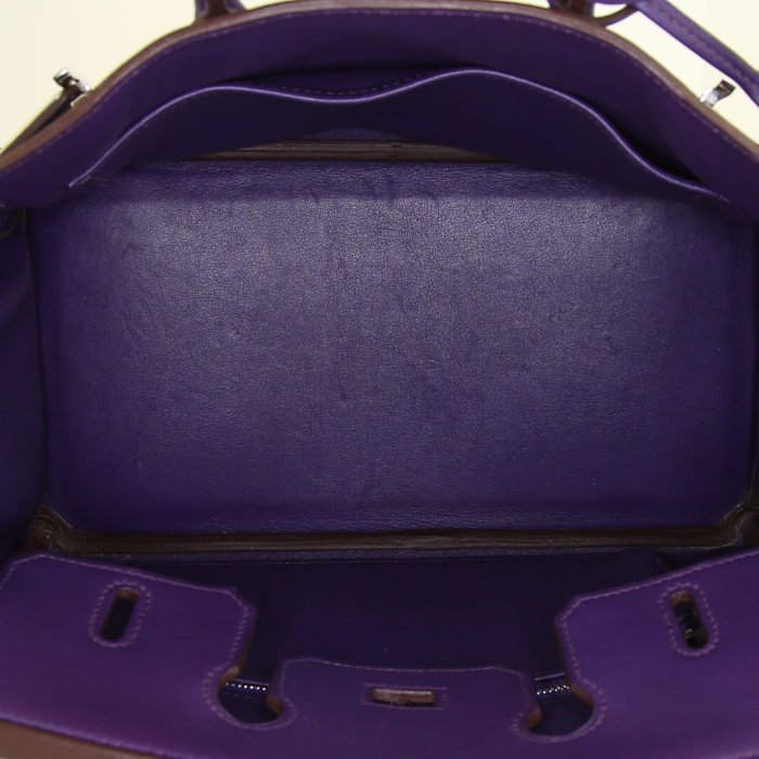 Bolso de mano Hermes Birkin 25 cm en cuero swift violeta - Detail D2