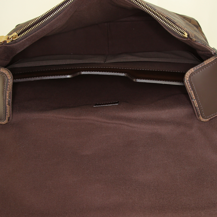 Borsa a tracolla Louis Vuitton Spencer in tela a scacchi marrone e pelle marrone - Detail D2