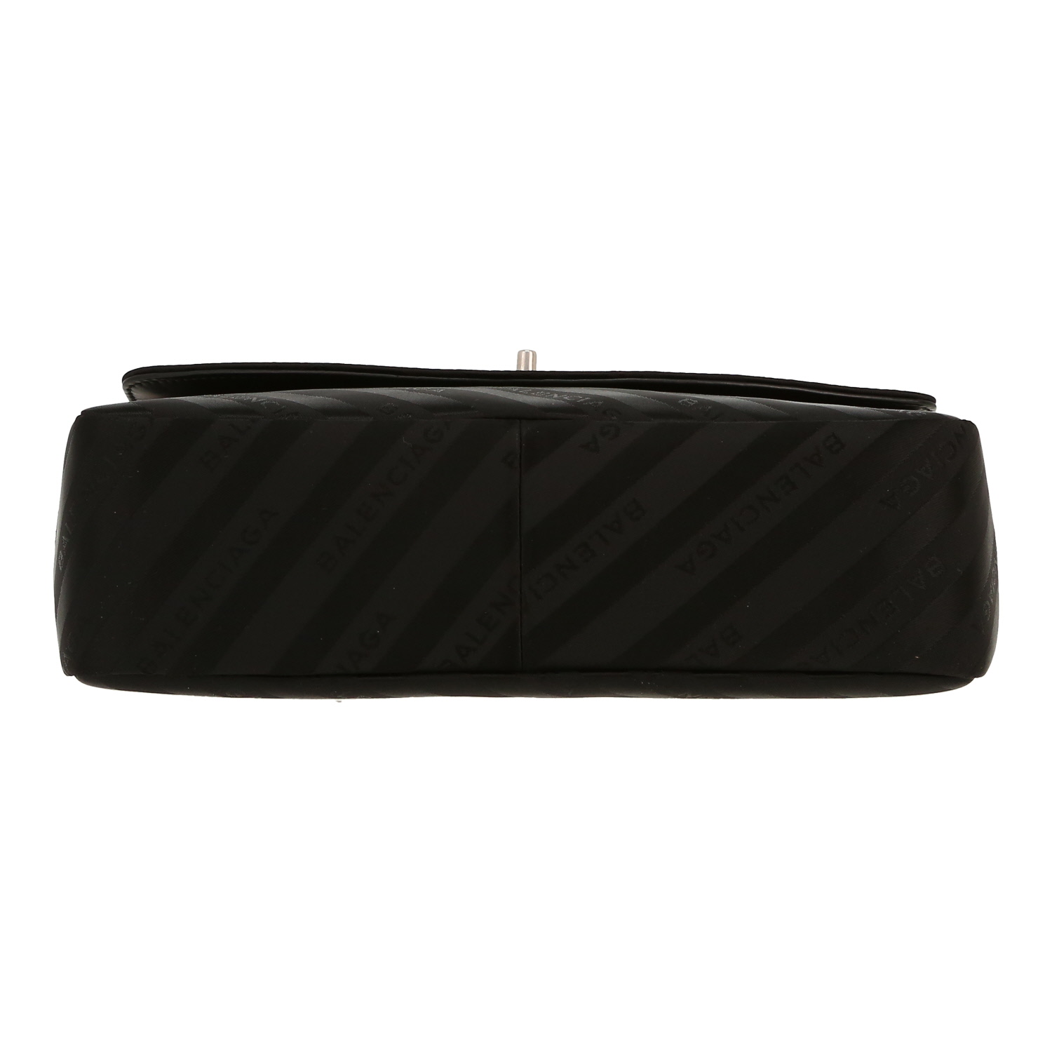 Borsa Balenciaga Lock Round Scarf in raso nero con motivo - Detail D1