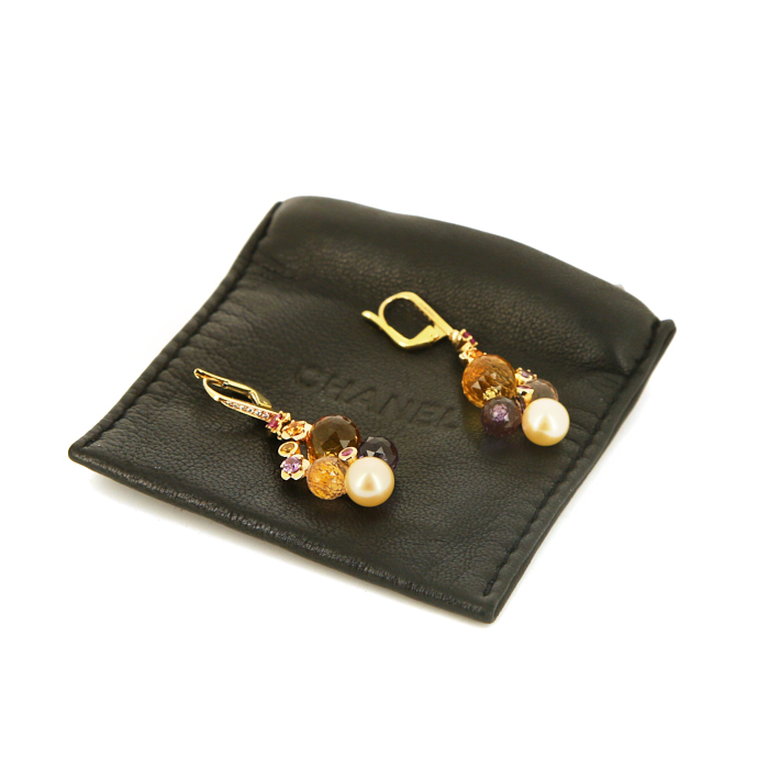 Chanel Mademoiselle pendants earrings in pink gold,  citrine and amethyst and in pearl - Detail D2