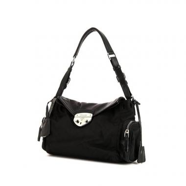 Bolso para llevar al hombro o en la mano Prada Antic Buckles en lona negra y cuero negro