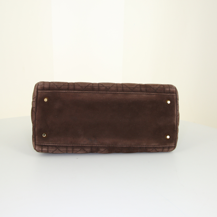 Dior Lady Dior medium model handbag in brown suede and brown leather - Detail D4