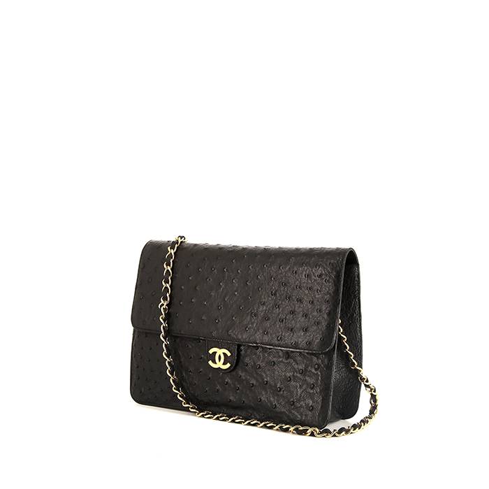 Borsa da spalla o a mano Chanel Vintage in struzzo nero
