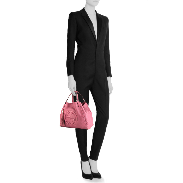 Gucci Soho shopping bag in pink grained leather - Detail D1