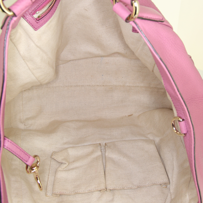 Gucci Soho shopping bag in pink grained leather - Detail D2