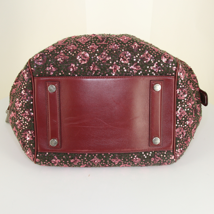 Sac à main Louis Vuitton Sunshine Express North-South en toile bordeaux et cuir bordeaux - Detail D4