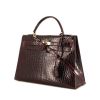 Hermes Kelly 32 cm bag worn on the shoulder or carried in the hand in burgundy crocodile - 00pp thumbnail