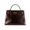 Hermes Kelly 32 cm bag worn on the shoulder or carried in the hand in burgundy crocodile - 360 thumbnail