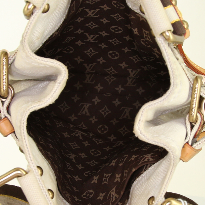 Sac cabas Louis Vuitton Louis Vuitton Editions Limitées en toile crème et cuir naturel - Detail D2