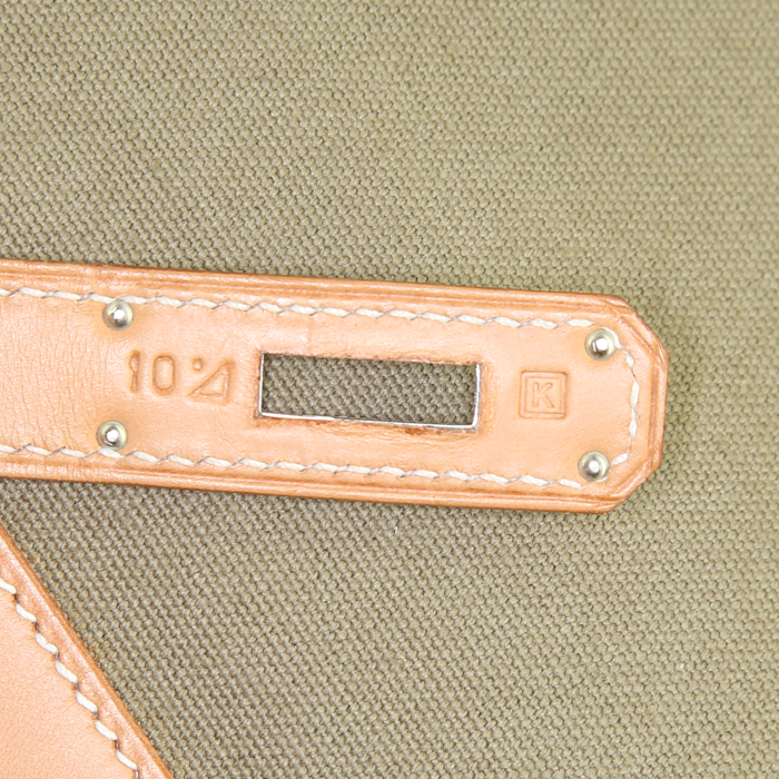 Bolso de mano Hermes Kelly 35 cm en lona caqui y cuero natural - Detail D5