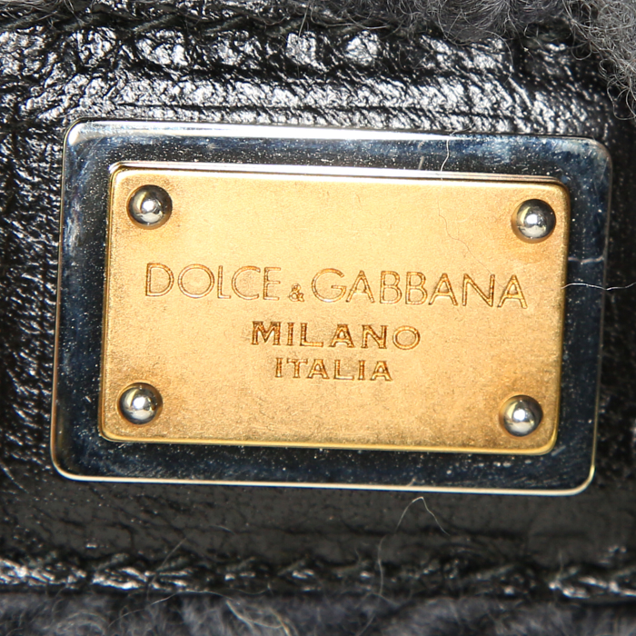 Dolce
Gabbana Sicily shopping bag in grey whool and black leather - Detail D4