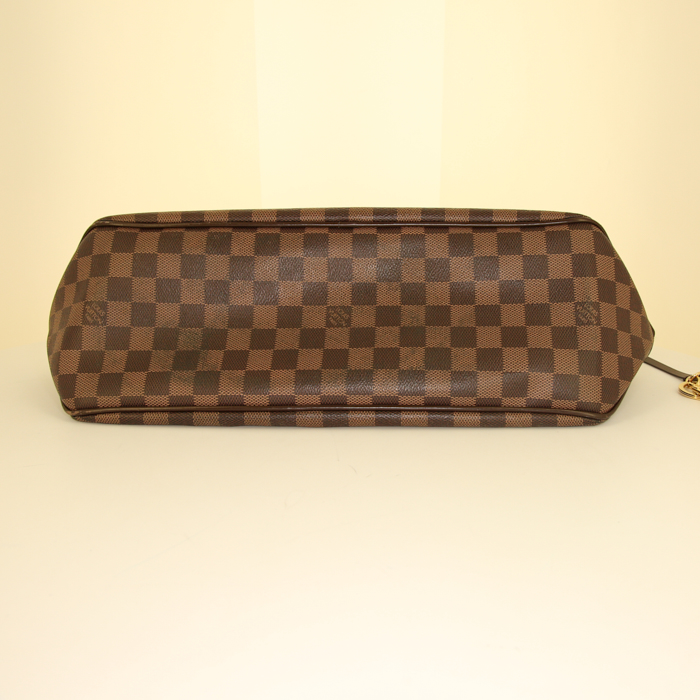 Borsa da spalla o a mano Louis Vuitton Delightful in tela cerata con motivo a scacchi ebano e pelle marrone - Detail D4